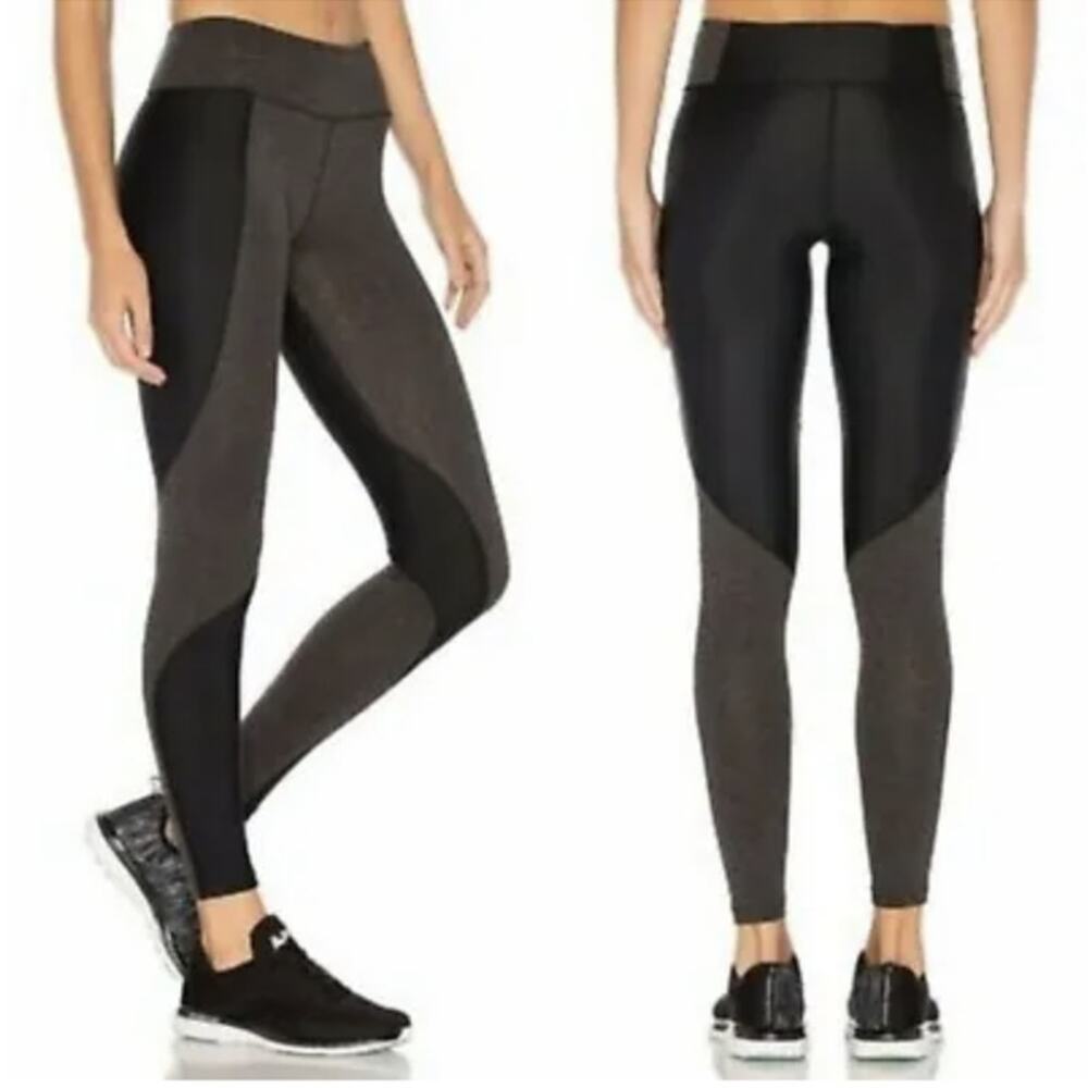Free People Movement Leggings Colorblock Mid Rise Ankle Length Black Gray Small